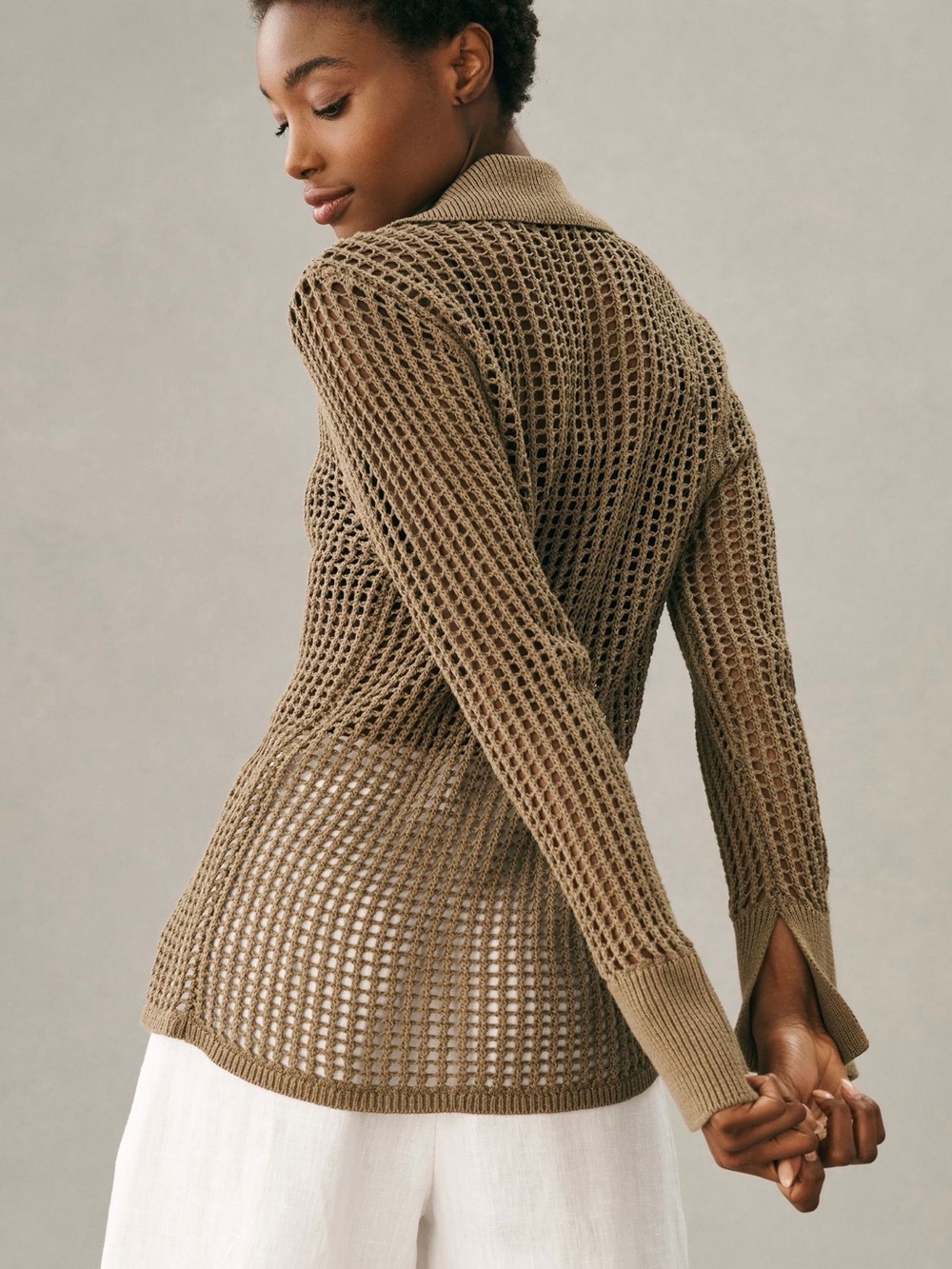 Anthropologie DH New York Open-Stitch Cardigan Sweater Olive Mesh Knit NWT Small - Picture 4 of 11